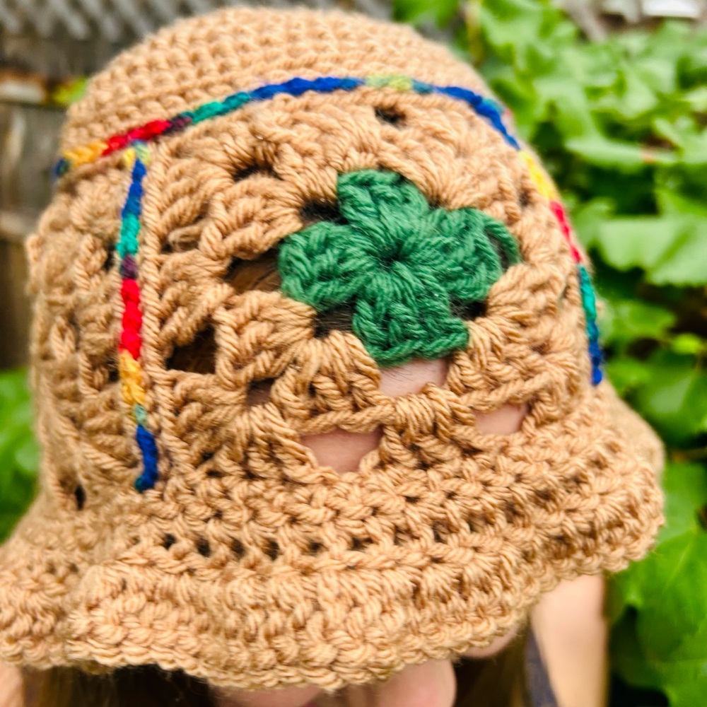 Fall Handmade Crochet Hat with Green Accent
